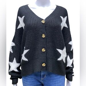 Polly & Esther Black Cardigan with White Star Motif